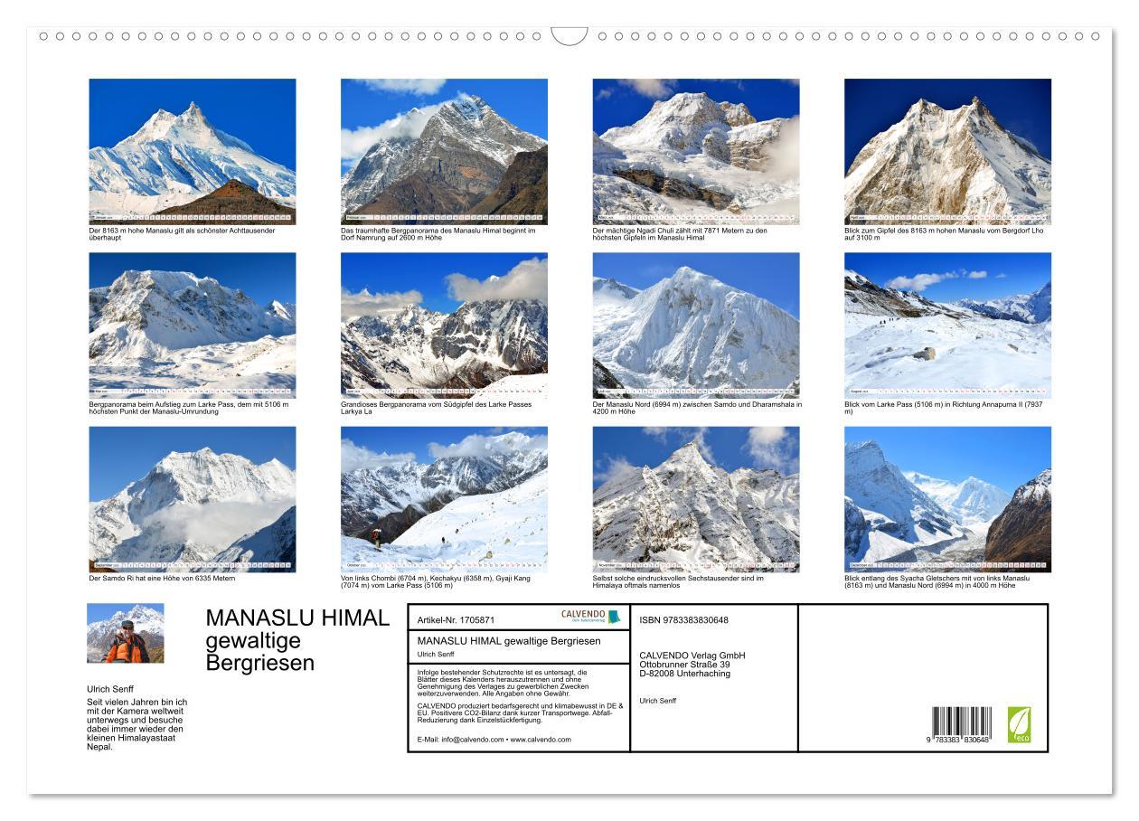 Bild: 9783383830648 | MANASLU HIMAL gewaltige Bergriesen (Wandkalender 2025 DIN A2 quer),...