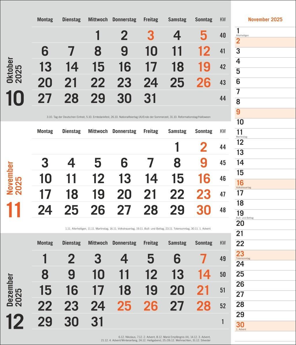 Bild: 9783756406807 | 3-Monatsplaner, orange 2025 | Heye | Kalender | Bürokalender Heye