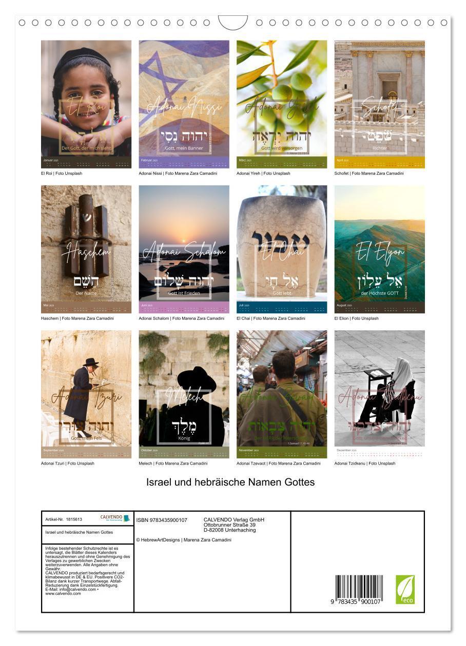 Bild: 9783435900107 | Israel und hebräische Namen Gottes (Wandkalender 2025 DIN A3 hoch),...