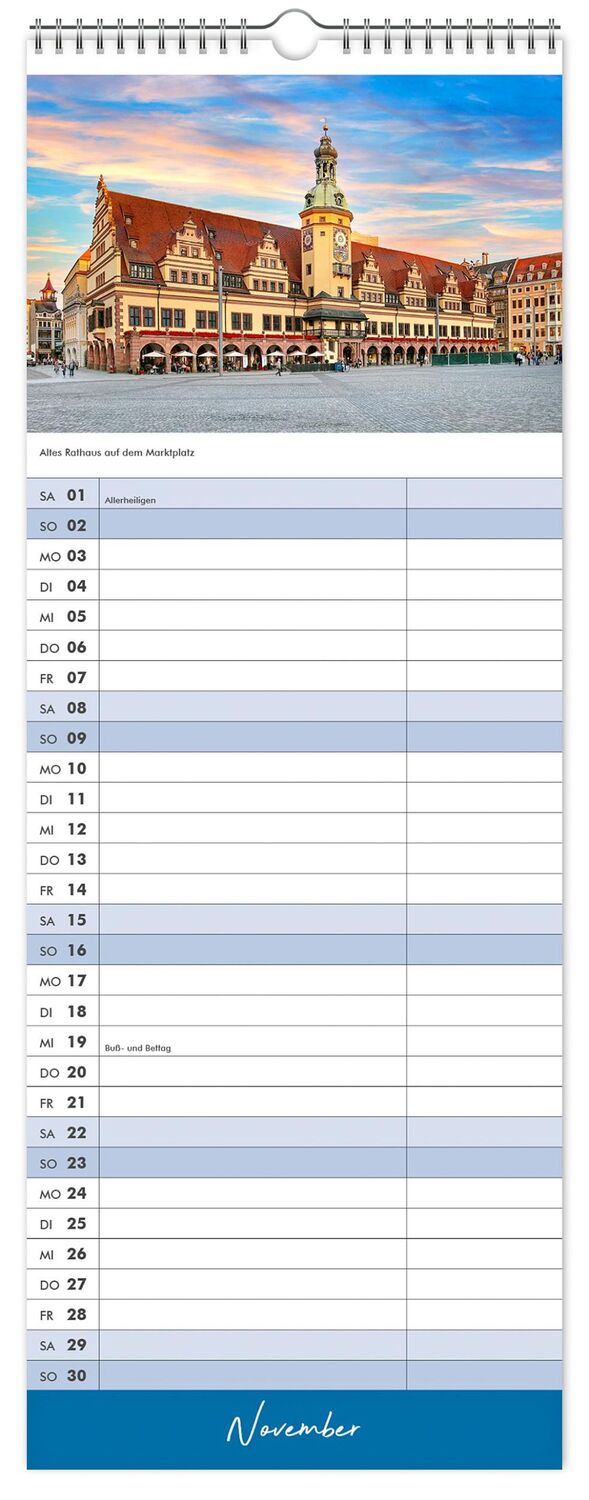 Bild: 9783910680746 | Küchenkalender Leipzig 2025 | 15 x 40cm weißes Kalendarium | Kalender