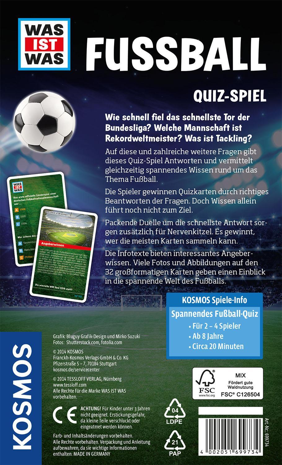 Rückseite: 4002051699734 | Was ist Was Fußball Quiz-Spiel | Mitbring-Spiel für 2 - 4 Spieler