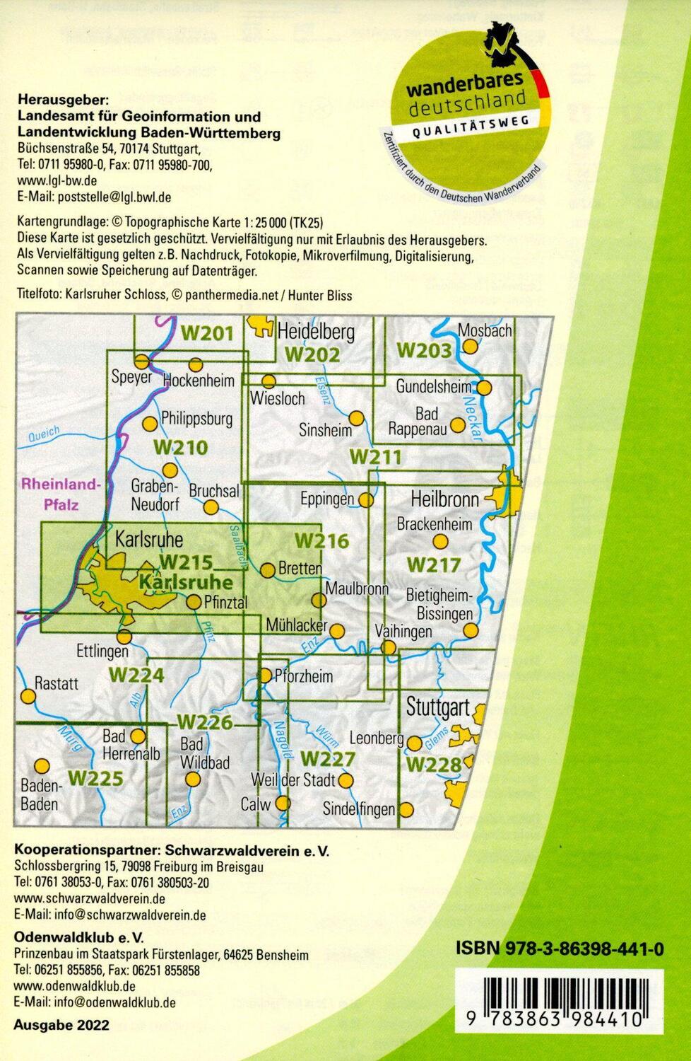 Bild: 9783863984410 | W215 Wanderkarte 1:25 000 Karlsruhe | Pfinztal, Bretten | Lgl | 2 S.