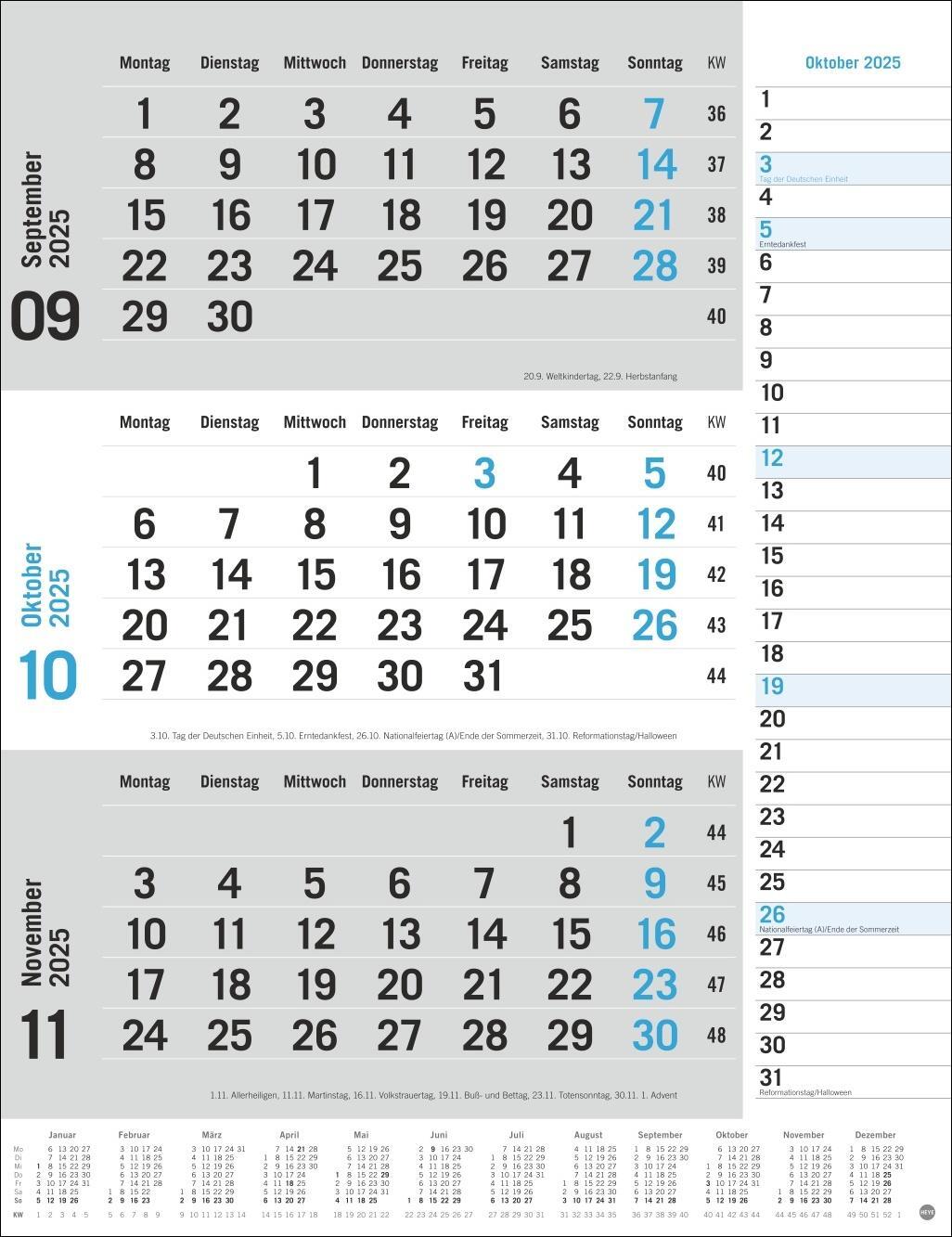 Bild: 9783756406630 | 3-Monats-Planer, blau 2025 | Heye | Kalender | Bürokalender Heye