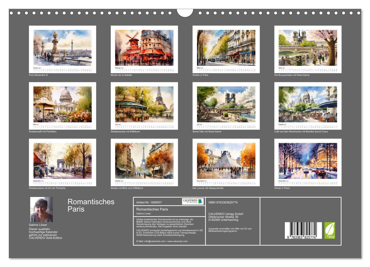 Bild: 9783383825774 | Romantisches Paris (Wandkalender 2025 DIN A3 quer), CALVENDO...