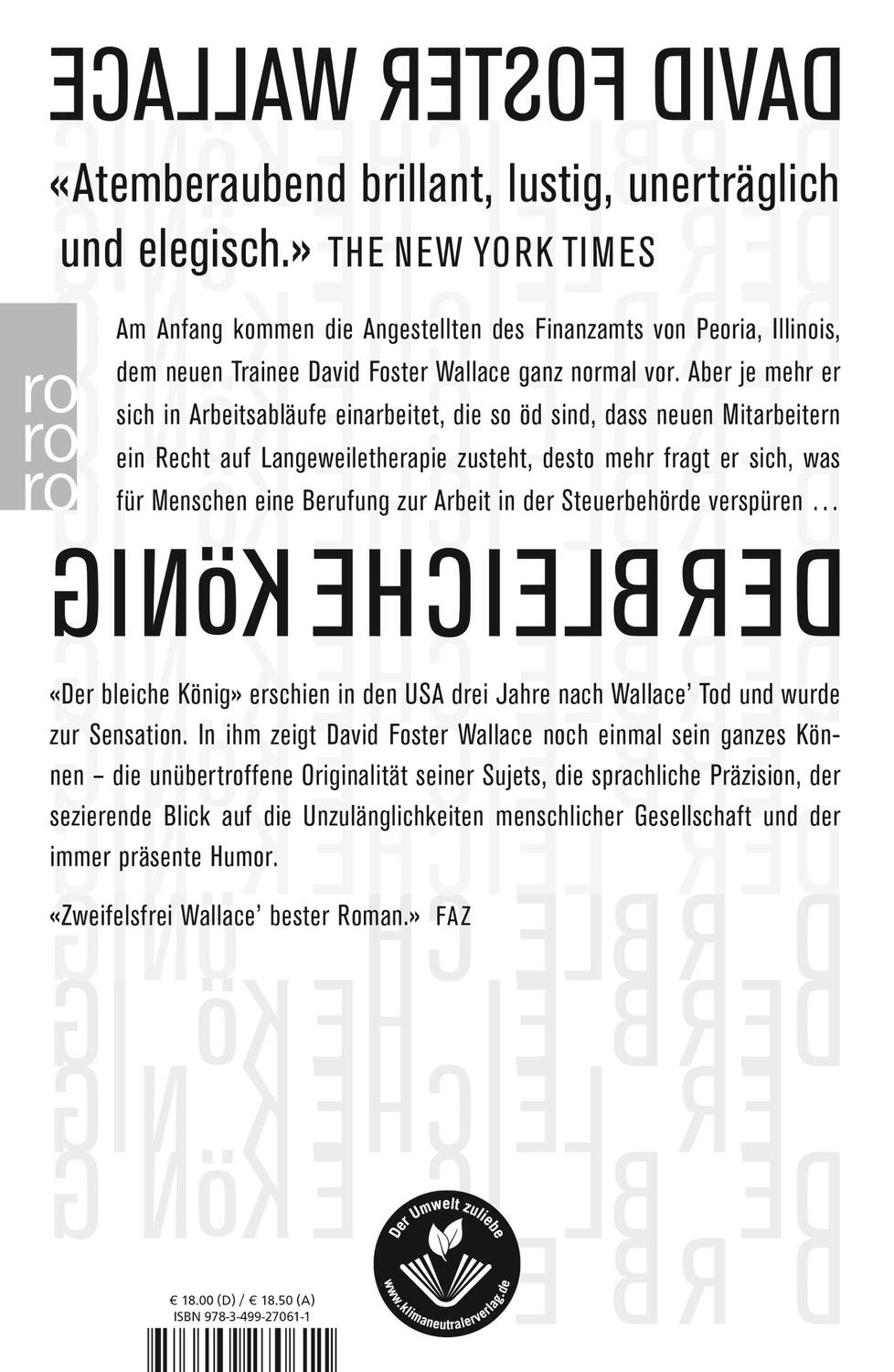 Rückseite: 9783499270611 | Der bleiche König | Ein unvollendeter Roman | David Foster Wallace