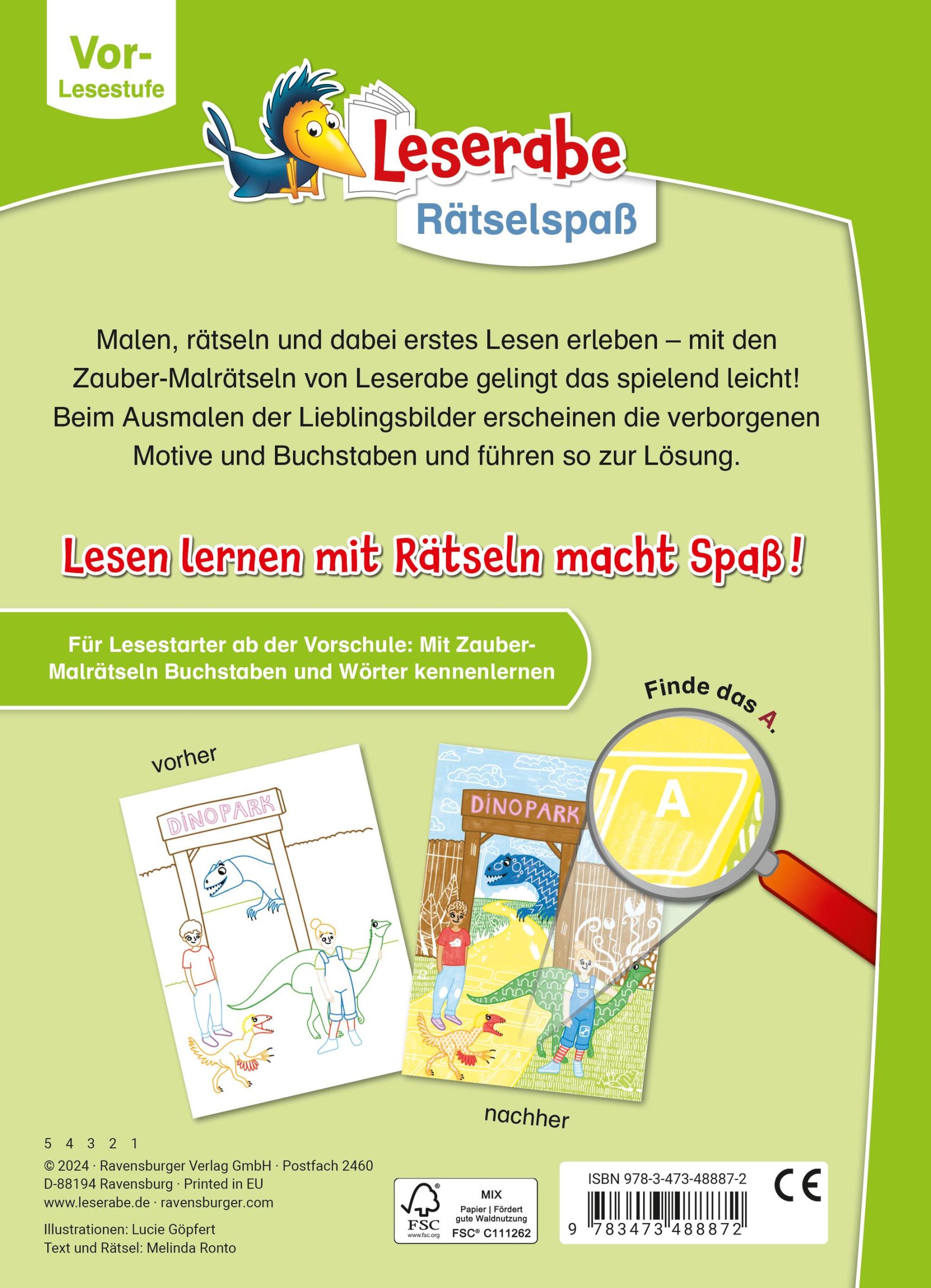 Rückseite: 9783473488872 | Leserabe Rätselspaß Zauber-Malrätsel zum Lesenlernen: Dinos...