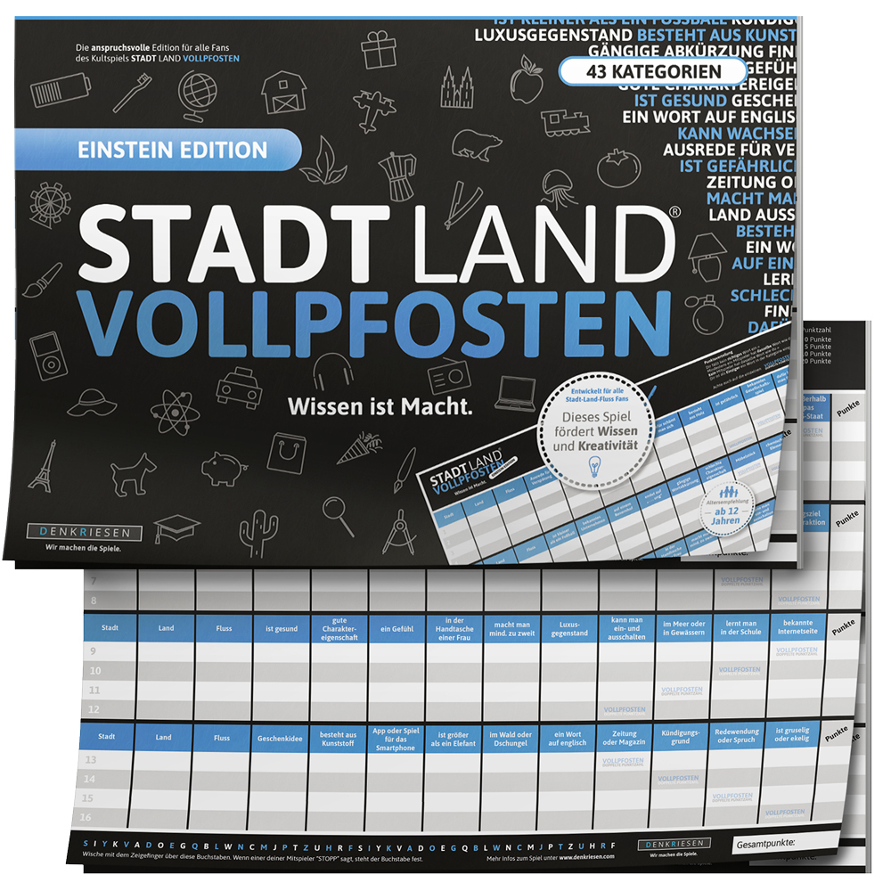 Cover: 658551408099 | Denkriesen - Stadt Land Vollpfosten® - Blue Edition - "Wissen ist...