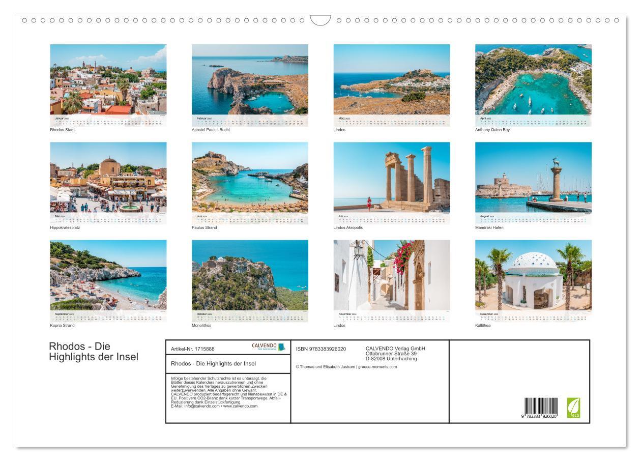 Bild: 9783383926020 | Rhodos - Die Highlights der Insel (Wandkalender 2025 DIN A2 quer),...