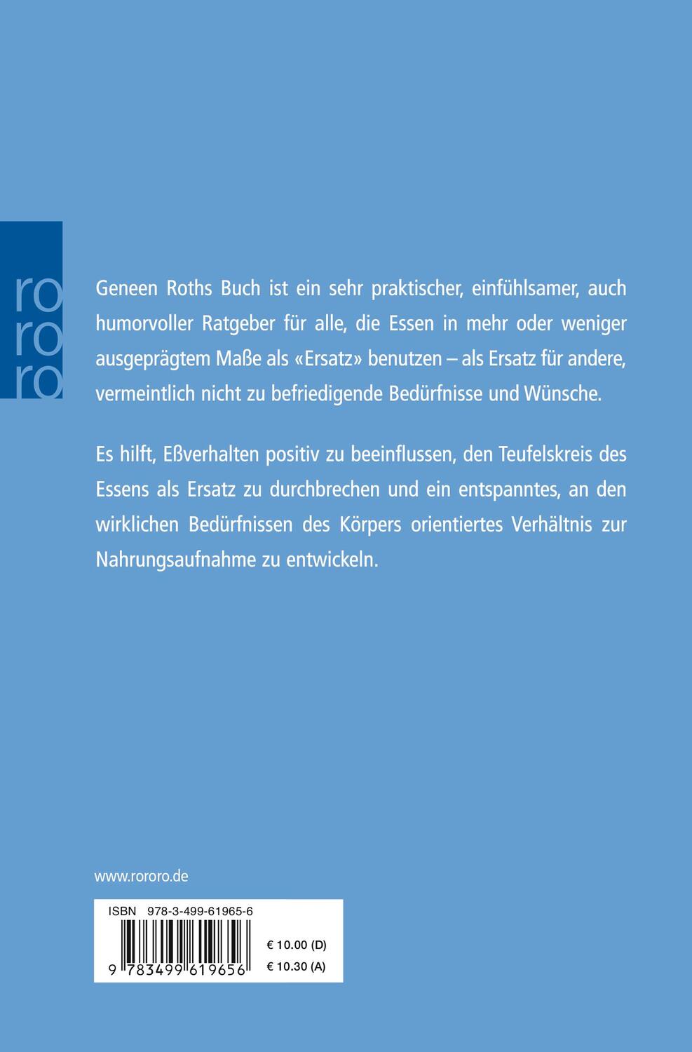 Rückseite: 9783499619656 | Essen als Ersatz | Wie man den Teufelskreis durchbricht | Geneen Roth