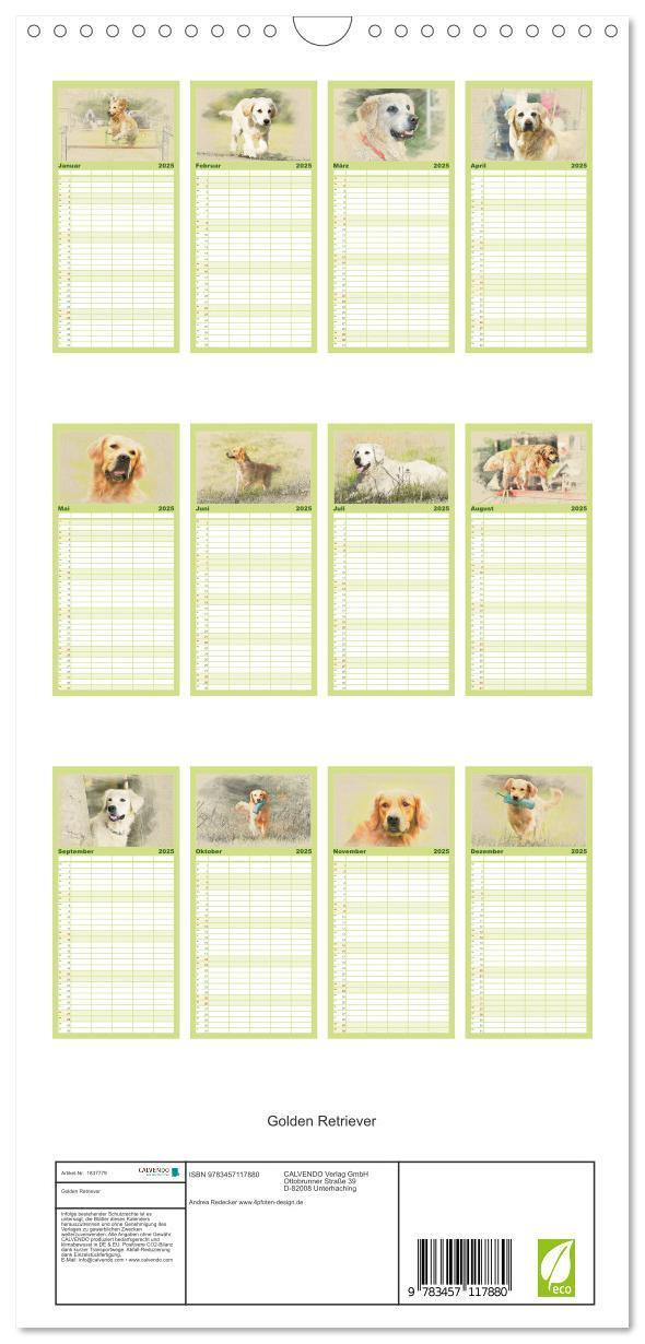 Bild: 9783457117880 | Familienplaner 2025 - Golden Retriever mit 5 Spalten (Wandkalender,...