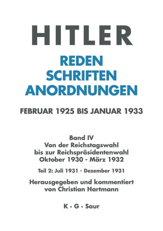 Cover: 9783598220012 | Juli 1931 - Dezember 1931 | Christian Hartmann | Buch | XIII | Deutsch