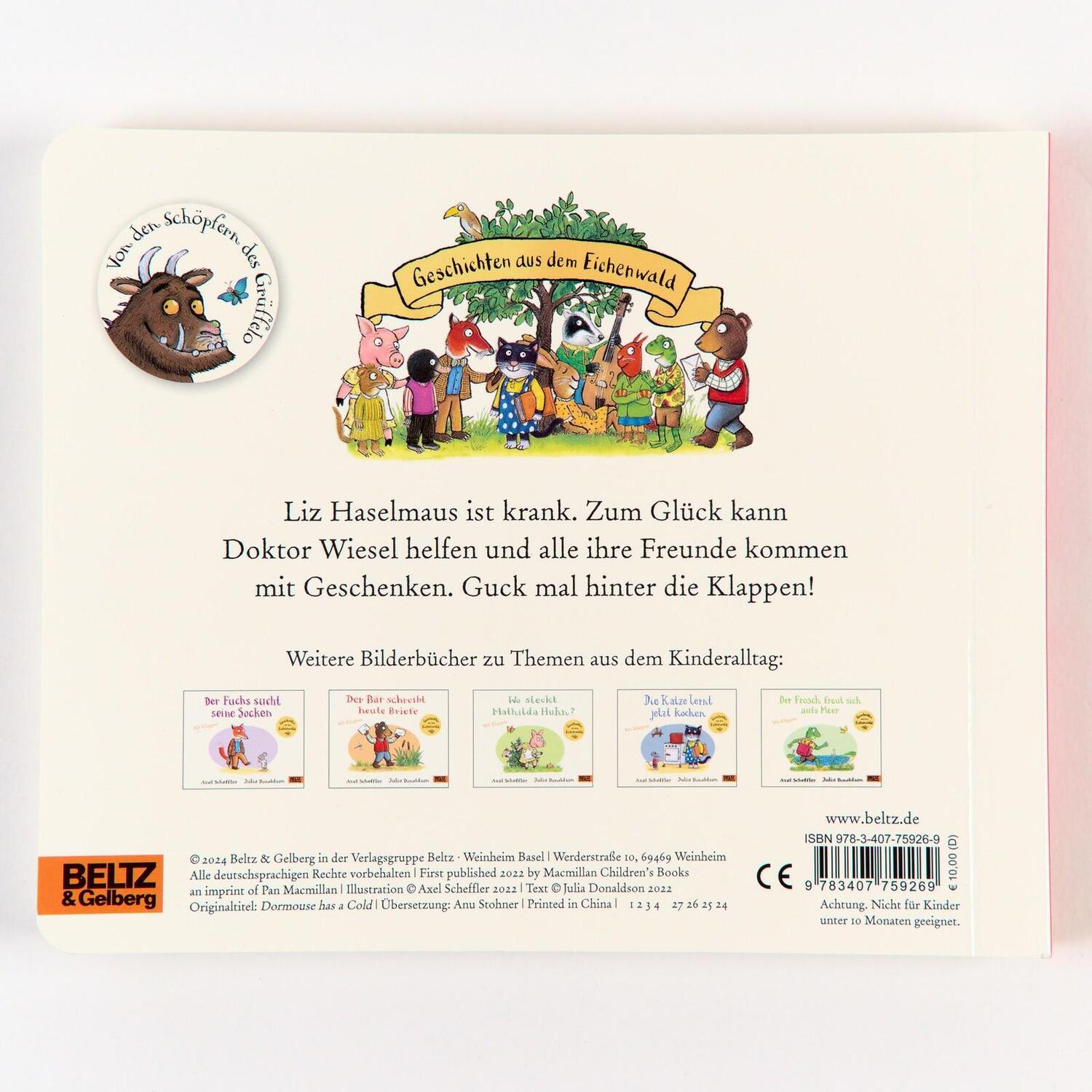 Rückseite: 9783407759269 | Liz Haselmaus ist heute krank | Axel Scheffler (u. a.) | Buch | 14 S.