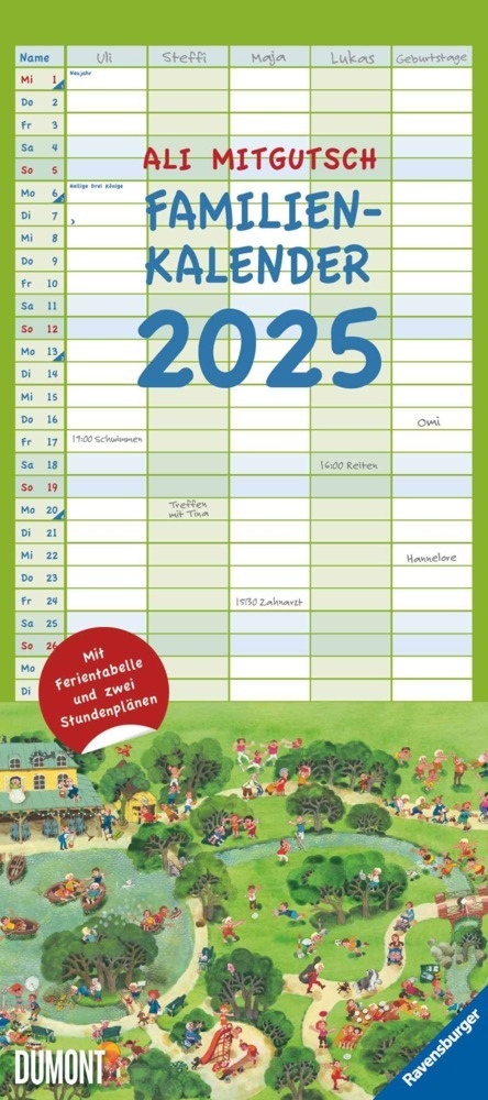 Cover: 4250809653686 | DUMONT - Ali Mitgutsch 2025 Familienkalender, 22x49,5cm, Planer mit...