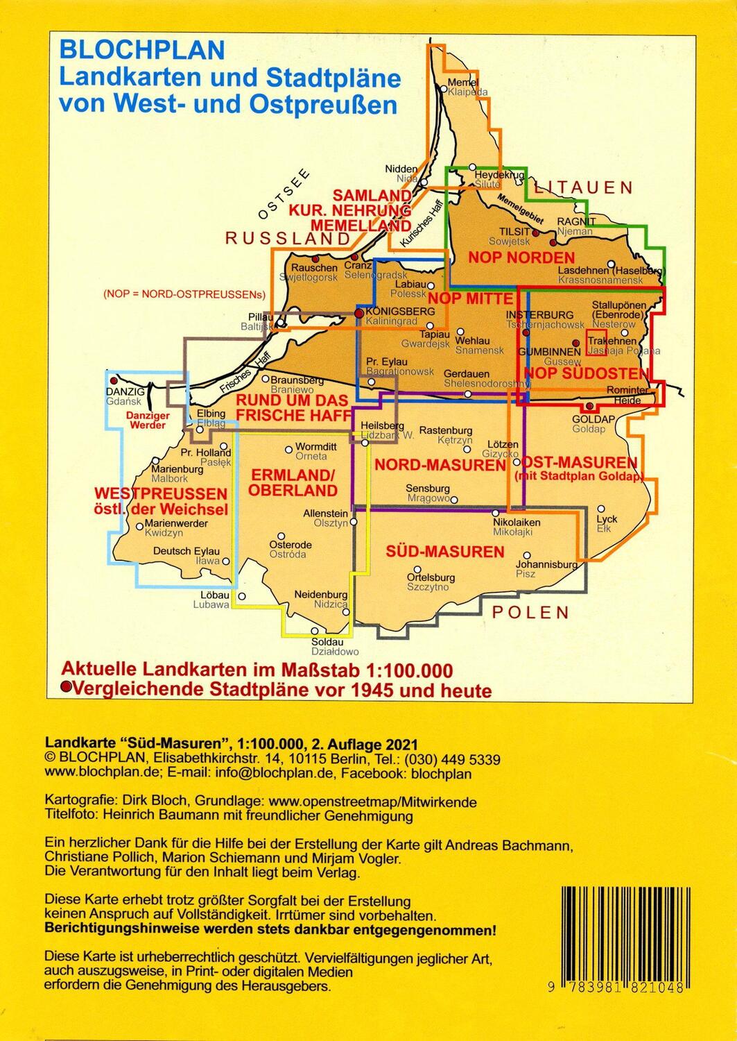 Bild: 9783981821048 | Landkarte Süd-Masuren | Dirk Bloch | (Land-)Karte | 2 S. | Deutsch