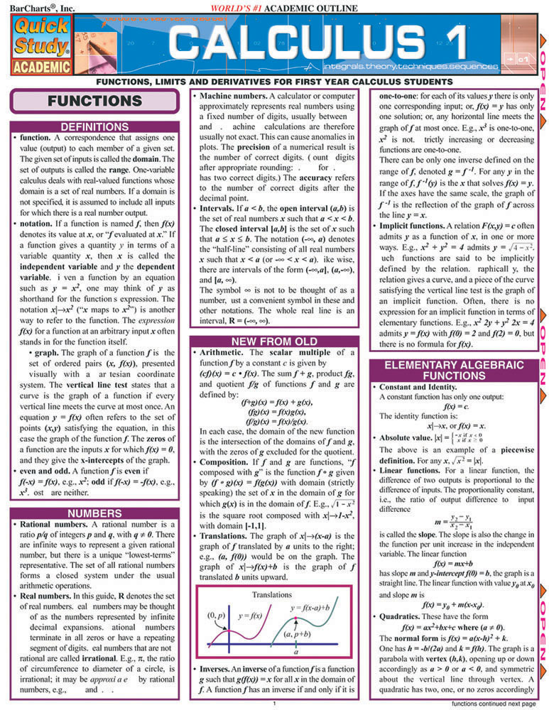 Cover: 9781572227965 | Calculus 1 | QuickStudy Laminated Reference Guide | Gerald Harnett