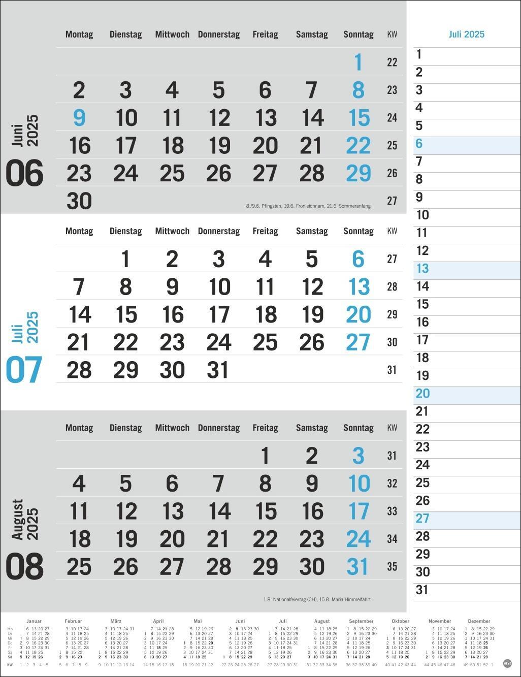 Bild: 9783756406630 | 3-Monats-Planer, blau 2025 | Heye | Kalender | Bürokalender Heye