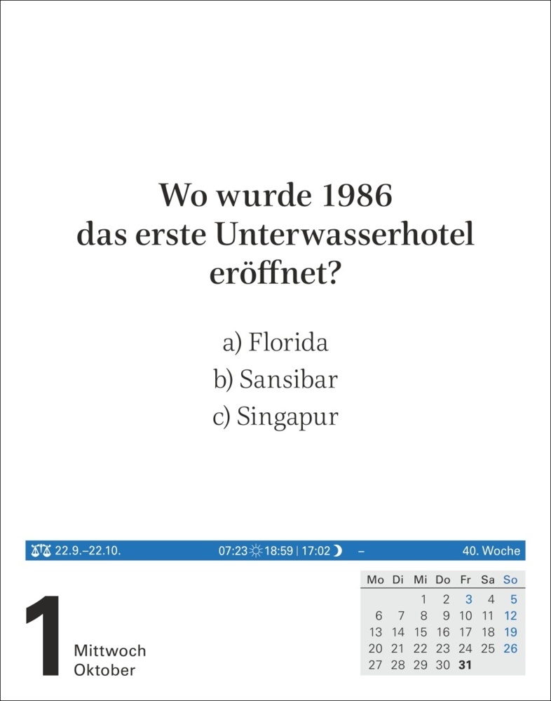 Bild: 9783840033582 | Wissen Tagesabreißkalender 2025 - Quizfragen aus Geschichte,...