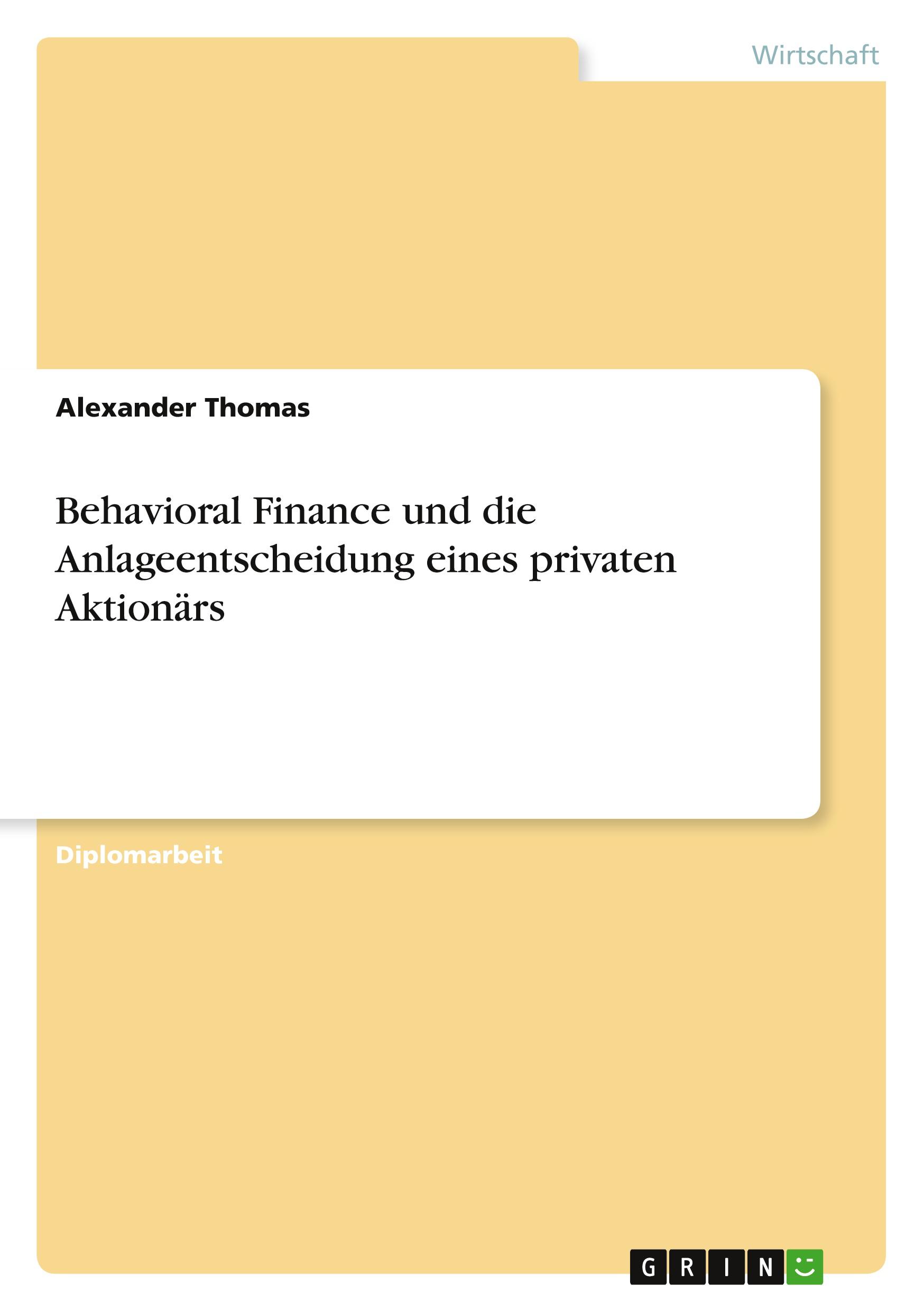 Cover: 9783869431741 | Behavioral Finance und die Anlageentscheidung eines privaten Aktionärs