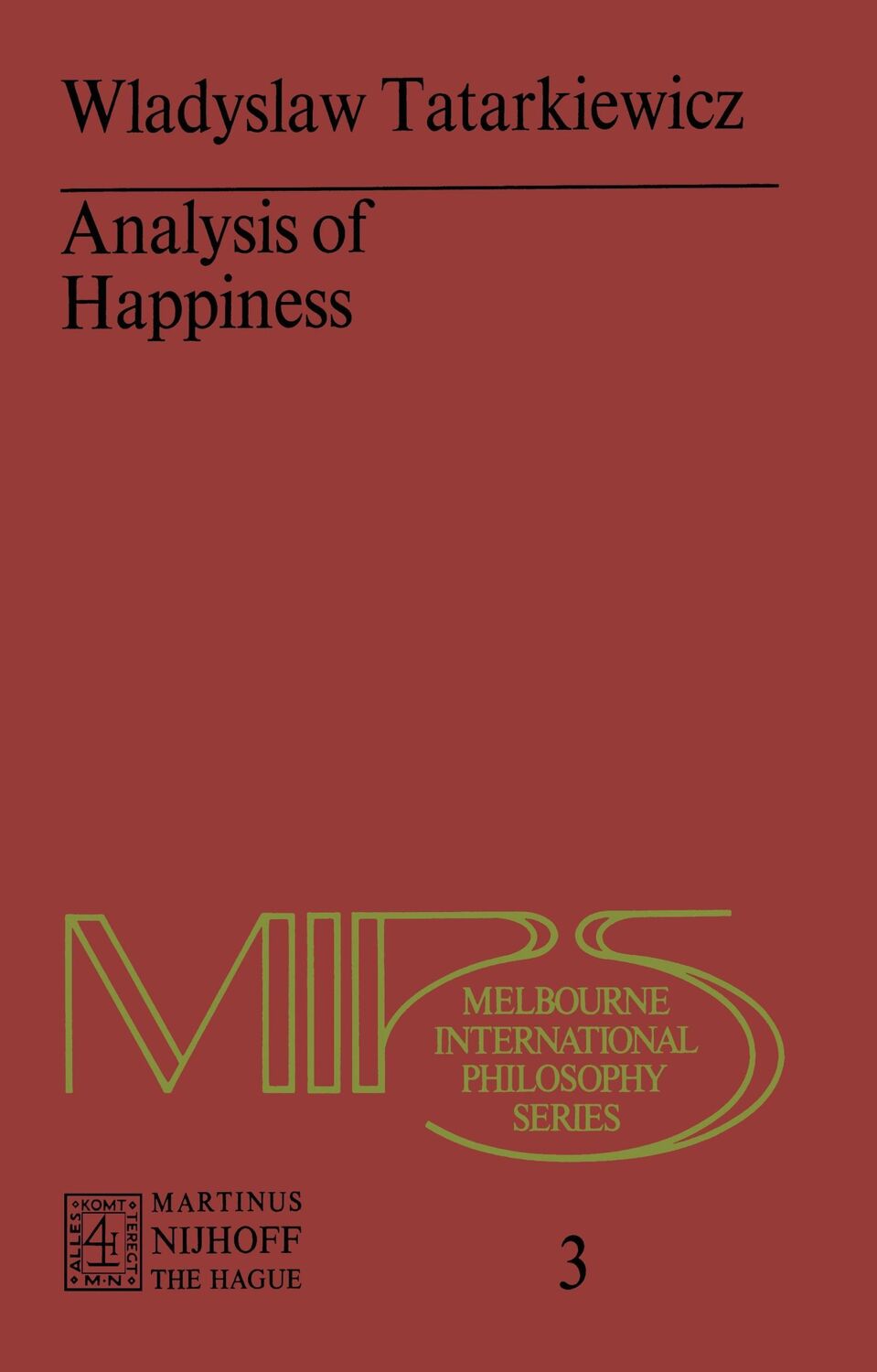 Cover: 9789401013826 | Analysis of Happiness | W. Tatarkiewicz | Taschenbuch | Paperback