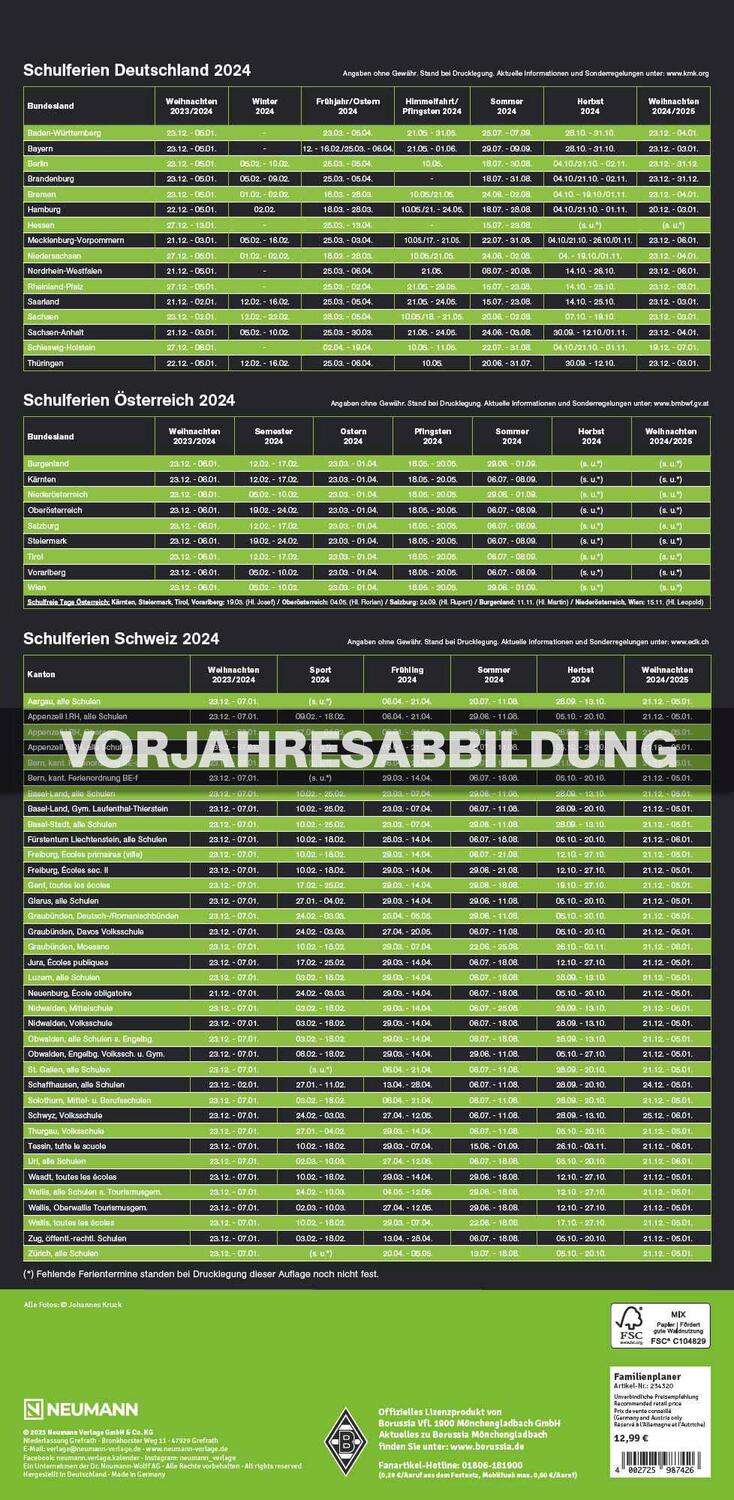 Bild: 4002725994387 | Borussia Mönchengladbach 2025 - Familien-Planer - Fan-Kalender -...