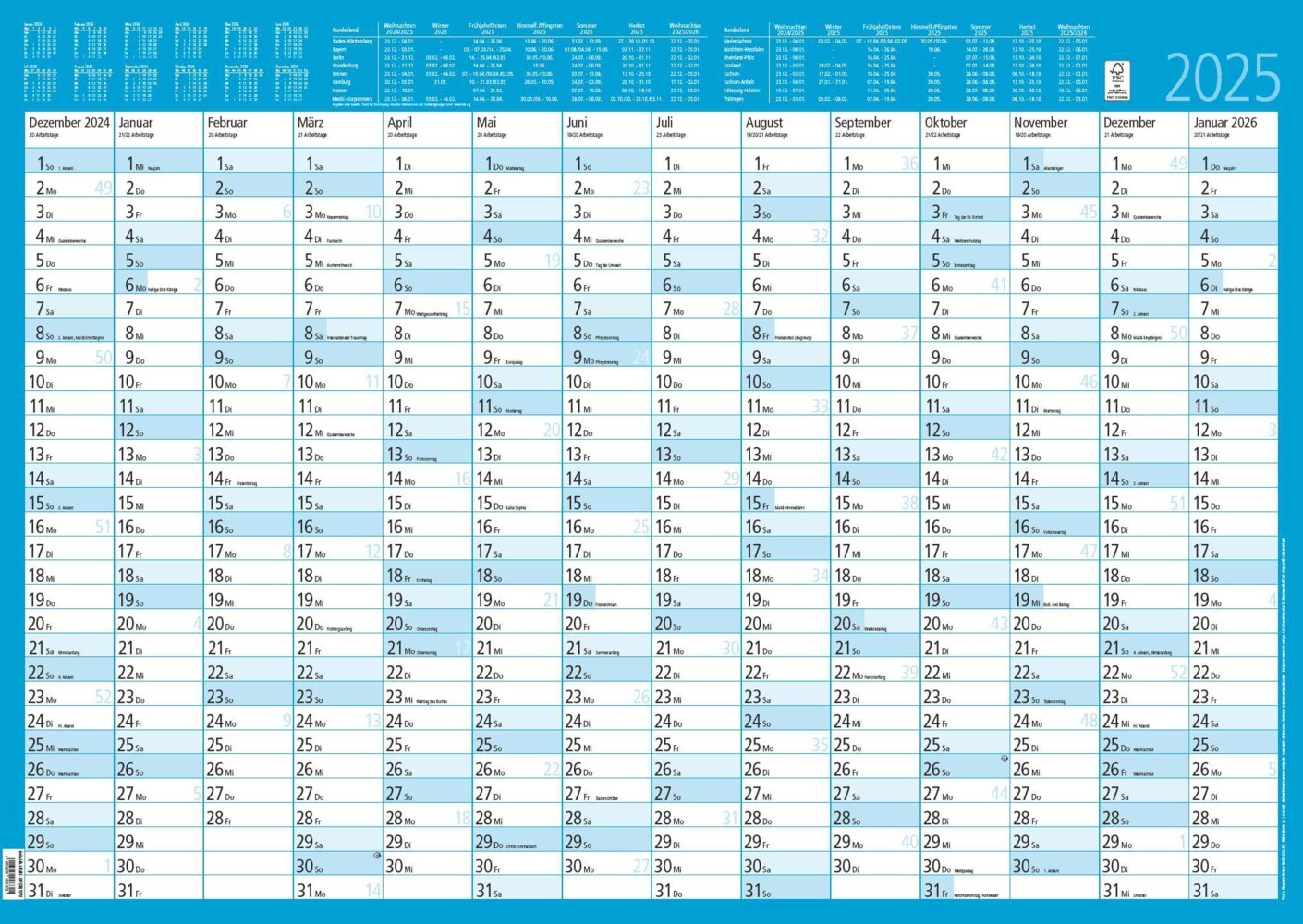 Cover: 4006928026821 | Jahresplaner 14 Monate foliert 2025 - Plakat-Kalender 86x61 cm -...