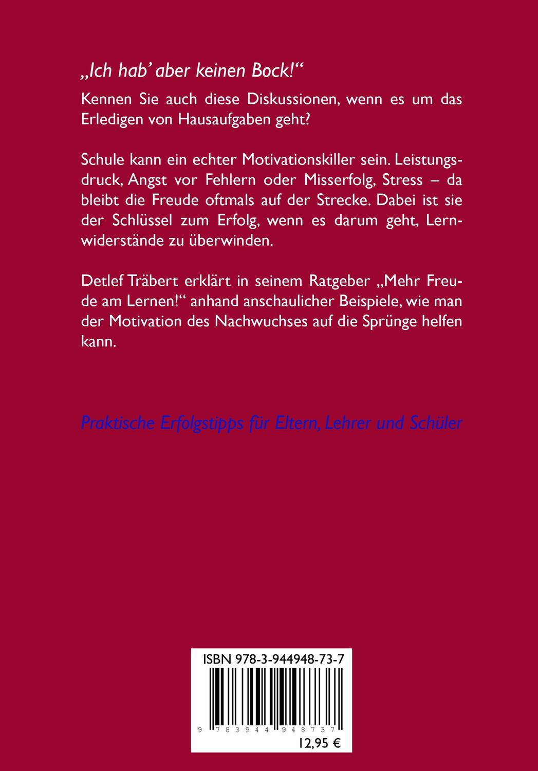 Rückseite: 9783944948737 | Mehr Freude am Lernen! | So motivieren Sie Ihr Kind | Detlef Träbert