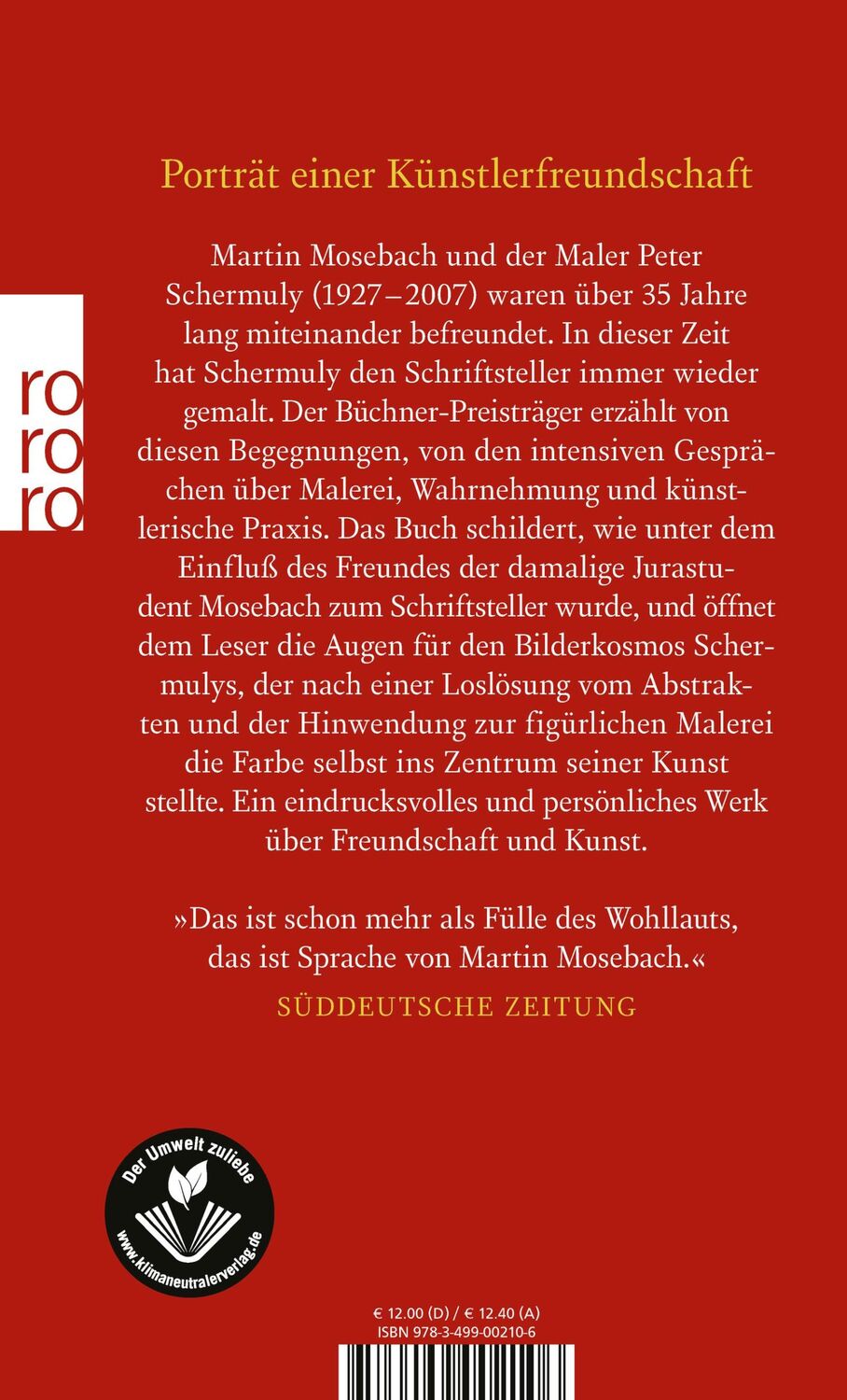 Rückseite: 9783499002106 | Das Rot des Apfels | Tage mit einem Maler | Martin Mosebach | Buch