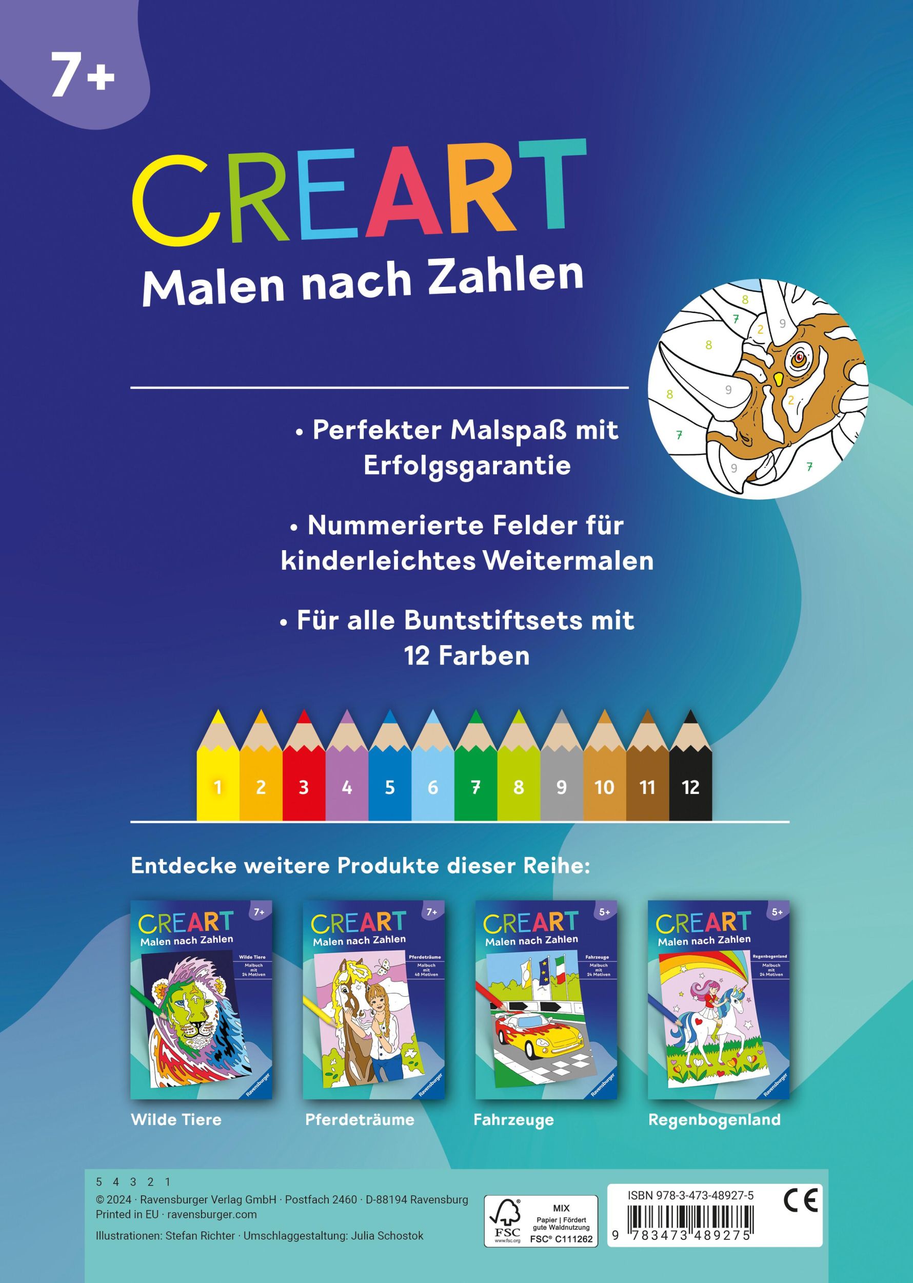 Rückseite: 9783473489275 | Ravensburger CreArt Malen nach Zahlen ab 7: Dinosaurier, Malbuch,...