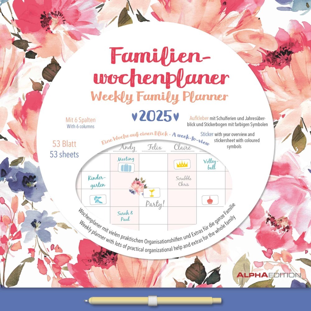 Cover: 4251732344375 | Alpha Edition - Familien Wochenkalender Flowers 2025, 30,5x30,5cm,...