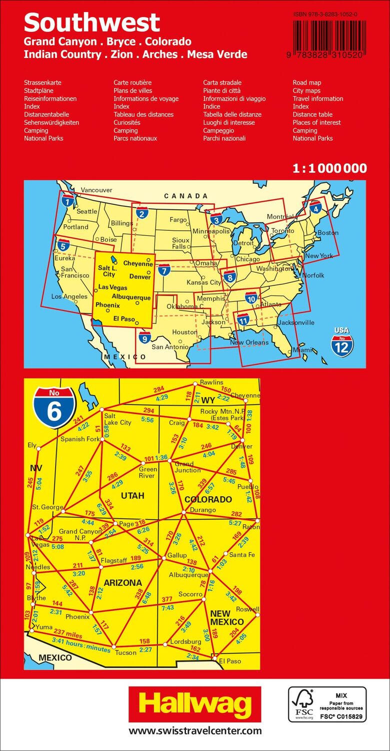 Rückseite: 9783828310520 | Hallwag Strassenkarte USA, Southwest 1:1 Mio. | AG | (Land-)Karte