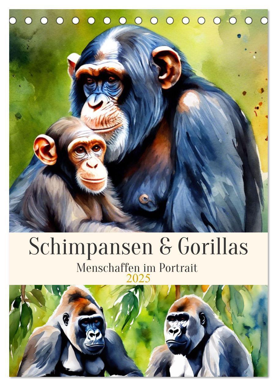 Cover: 9783383820274 | Schimpansen &amp; Gorillas (Tischkalender 2025 DIN A5 hoch), CALVENDO...