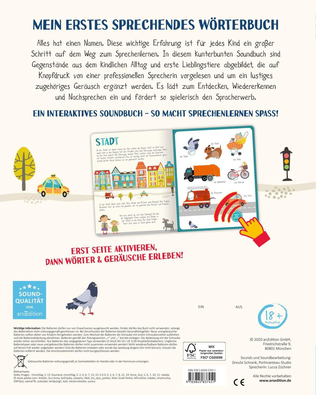 Rückseite: 9783845837451 | Mein sprechendes Soundbuch - Erste Wörter | 50 Wörter &amp; Geräusche