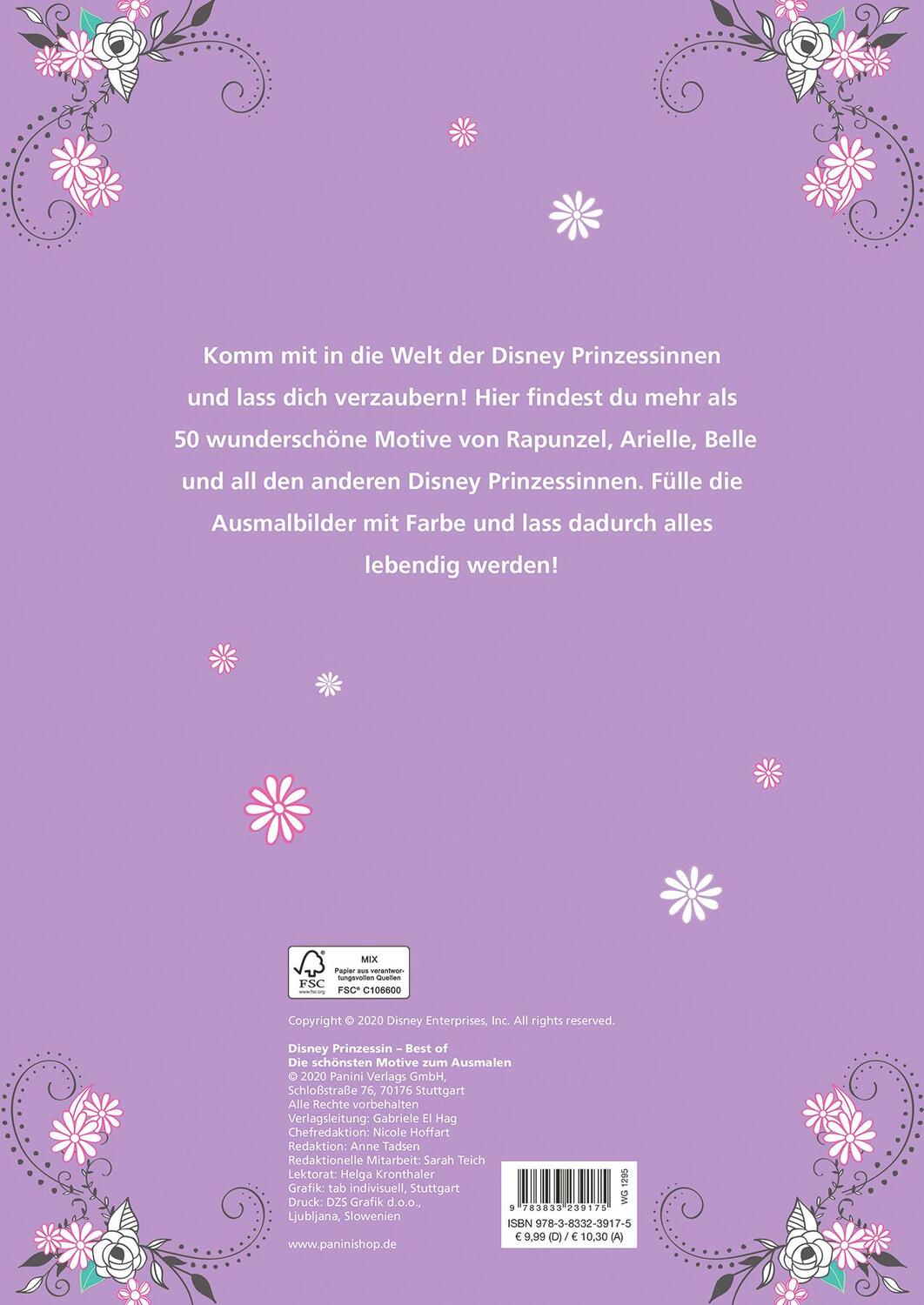 Rückseite: 9783833239175 | Disney Prinzessin Best of: Die schönsten Motive zum Ausmalen | Panini