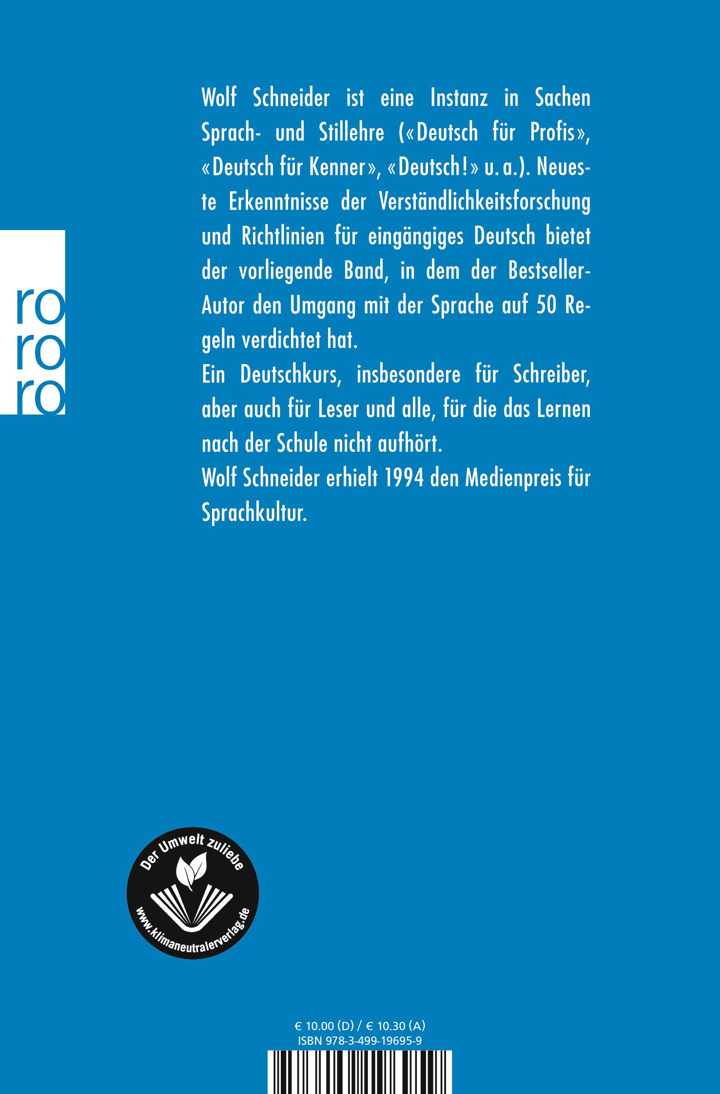 Rückseite: 9783499196959 | Deutsch fürs Leben | Was die Schule zu lehren vergaß | Wolf Schneider