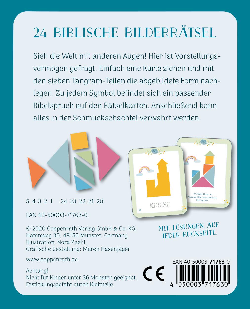 Rückseite: 4050003717630 | Schachtelspiel - Deine Welt ist bunt | Bibel-Tangram 24 Bilderrätsel