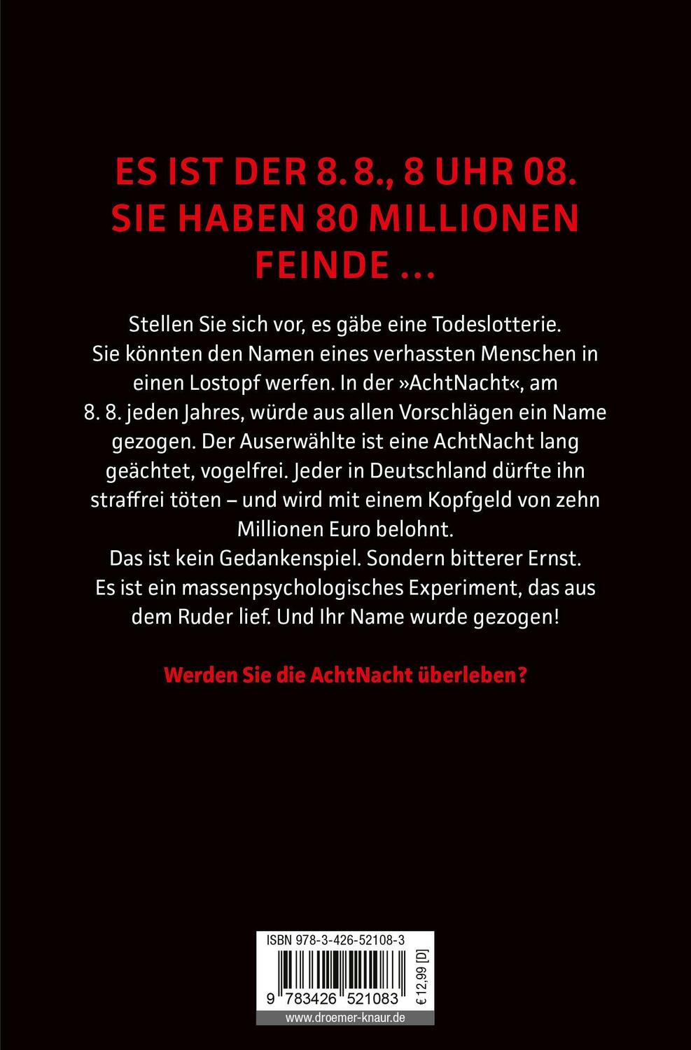 Rückseite: 9783426521083 | AchtNacht | Sebastian Fitzek | Taschenbuch | 407 S. | Deutsch | 2017