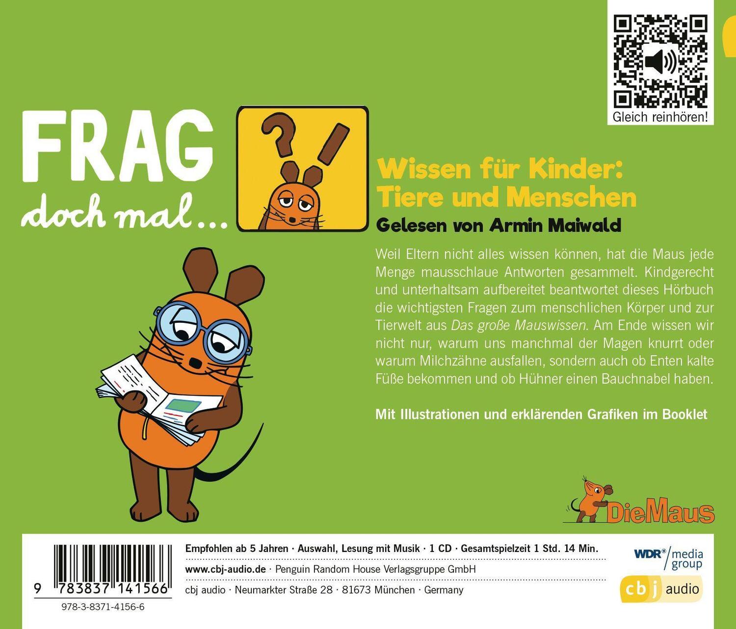 Bild: 9783837141566 | Frag doch mal ... die Maus! Wissen für Kinder: Tiere und Menschen | CD