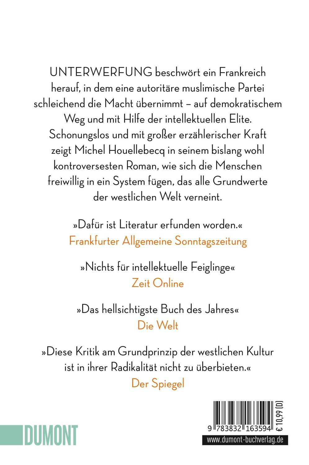 Rückseite: 9783832163594 | Unterwerfung | Michel Houellebecq | Taschenbuch | DuMont Taschenbücher