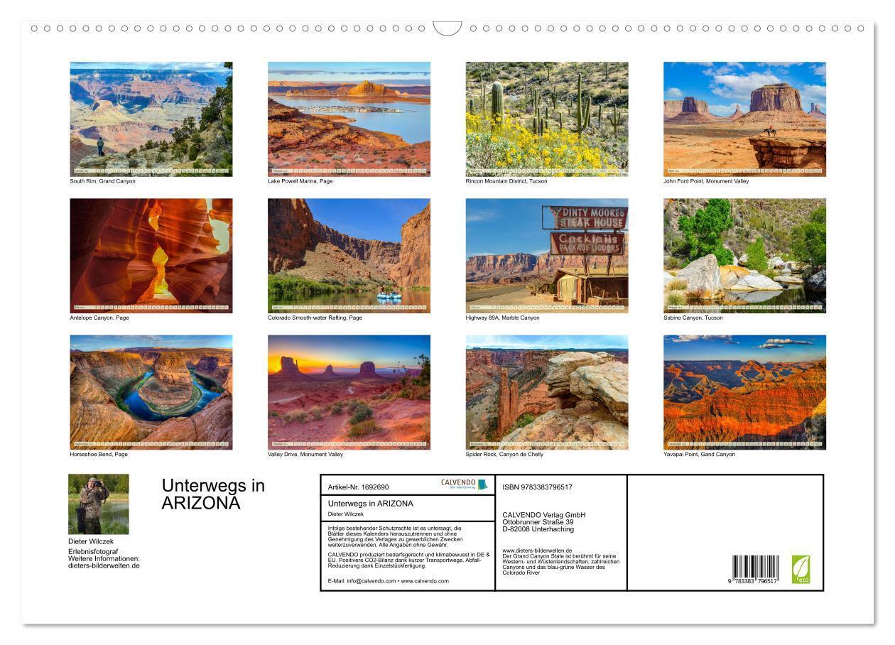 Bild: 9783383796517 | Unterwegs in ARIZONA (Wandkalender 2025 DIN A2 quer), CALVENDO...