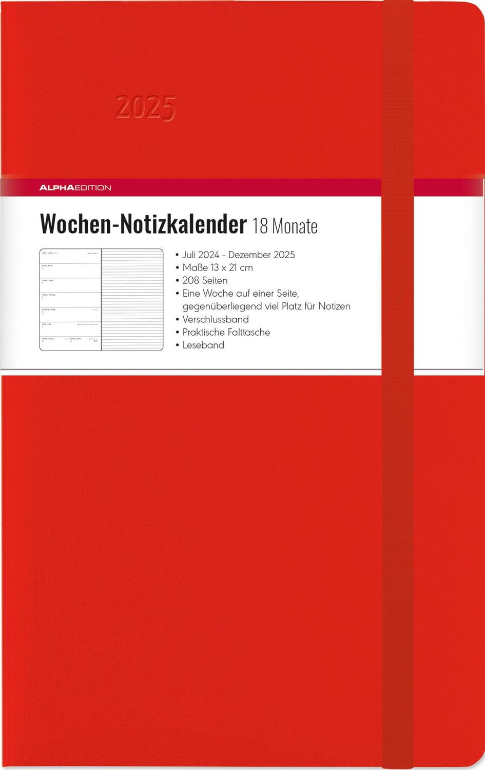 Cover: 4251732344597 | Wochen Notizkalender 18 Monate groß Red 2025 - Taschen-Kalender...