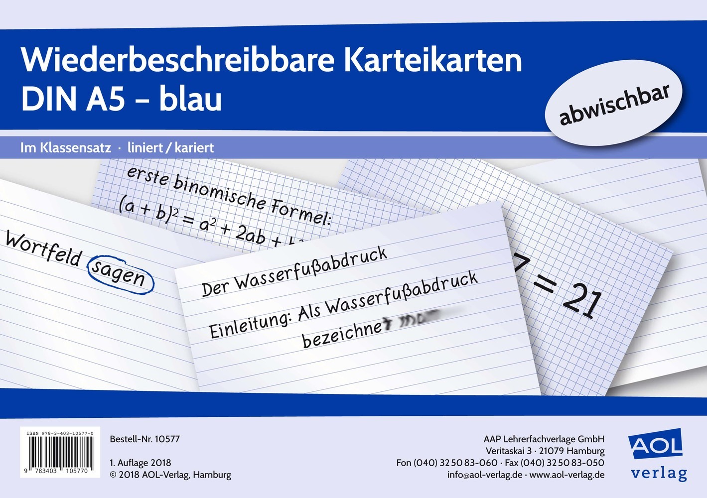 Cover: 9783403105770 | Wiederbeschreibbare Karteikarten DIN A5 - blau | Box | 31 S. | 2018