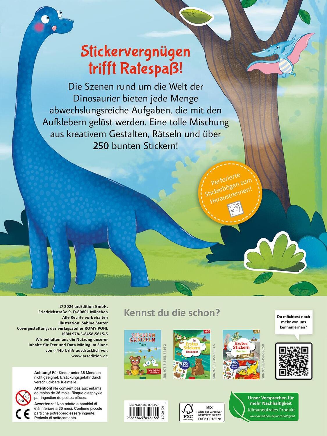 Rückseite: 9783845856155 | Stickern &amp; Rätseln ab 3: Stickern &amp; Rätseln - Dinosaurier | Sauter