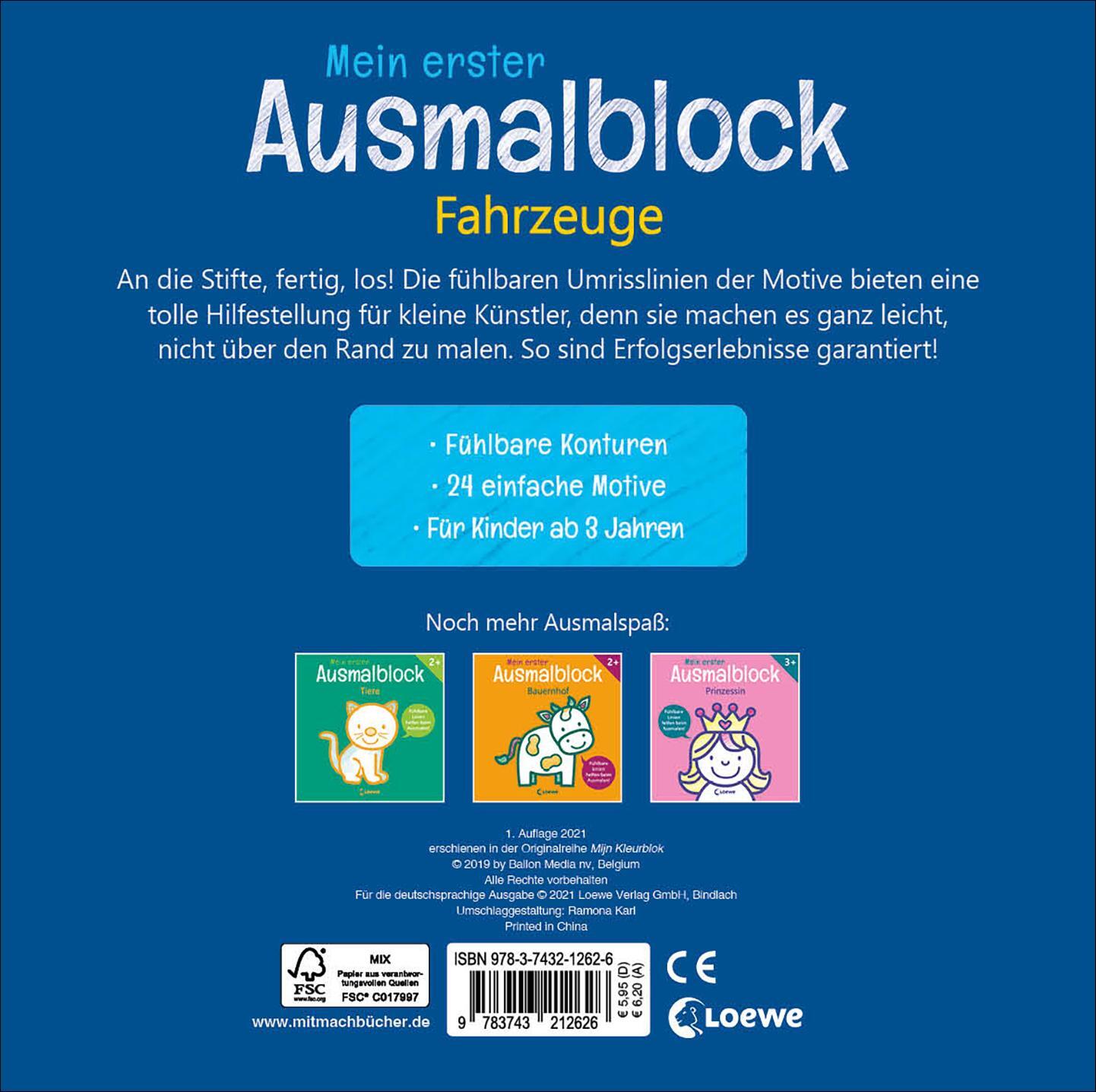 Rückseite: 9783743212626 | Mein erster Ausmalblock - Fahrzeuge | Loewe Kreativ (u. a.) | Buch