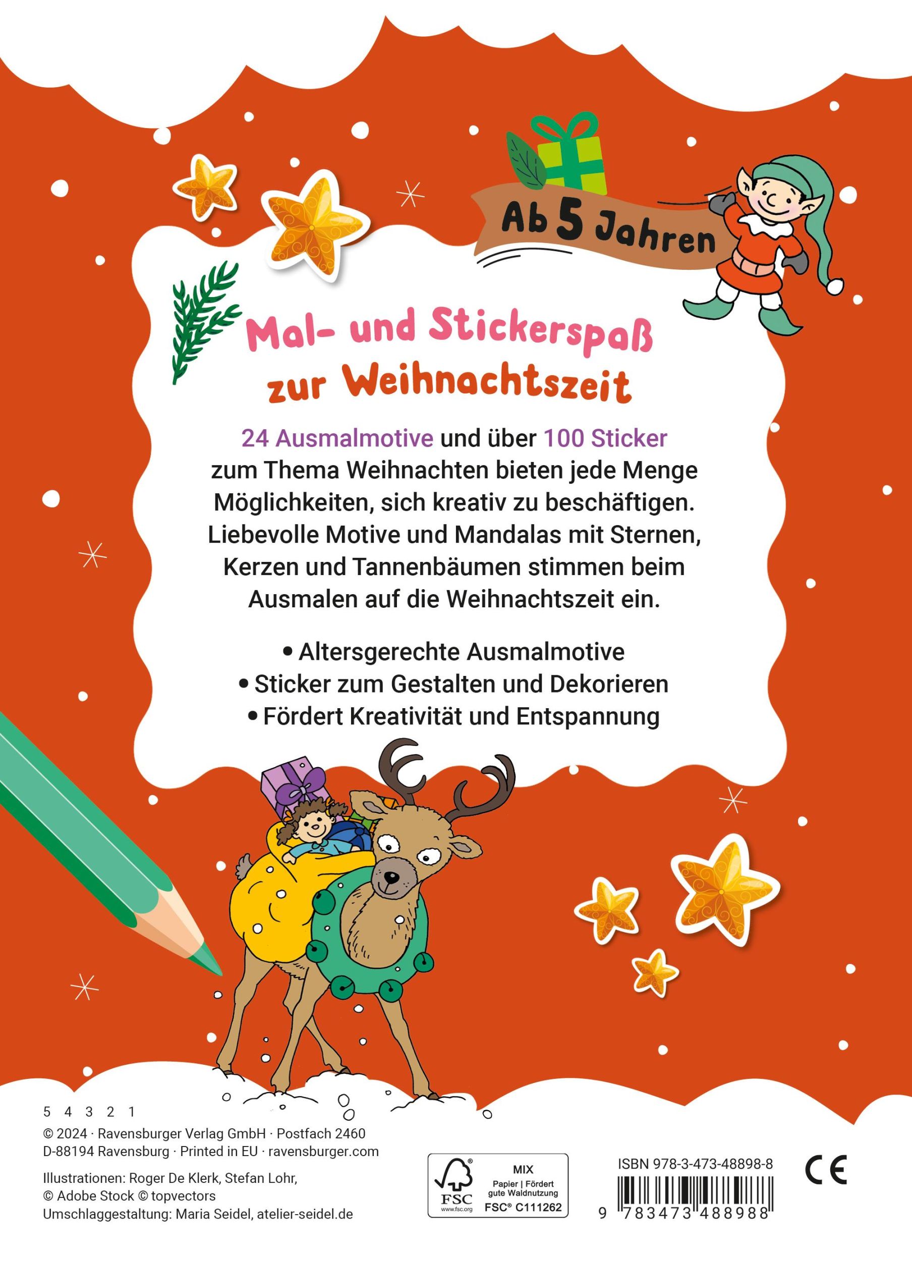 Rückseite: 9783473488988 | Mein liebstes Weihnachtsmalheft mit Stickern ab 5 | Roger De Klerk