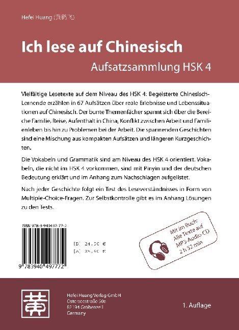 Bild: 9783940497772 | Ich lese auf Chinesisch - Aufsatzsammlung HSK 4, m. MP3-CD | Huang