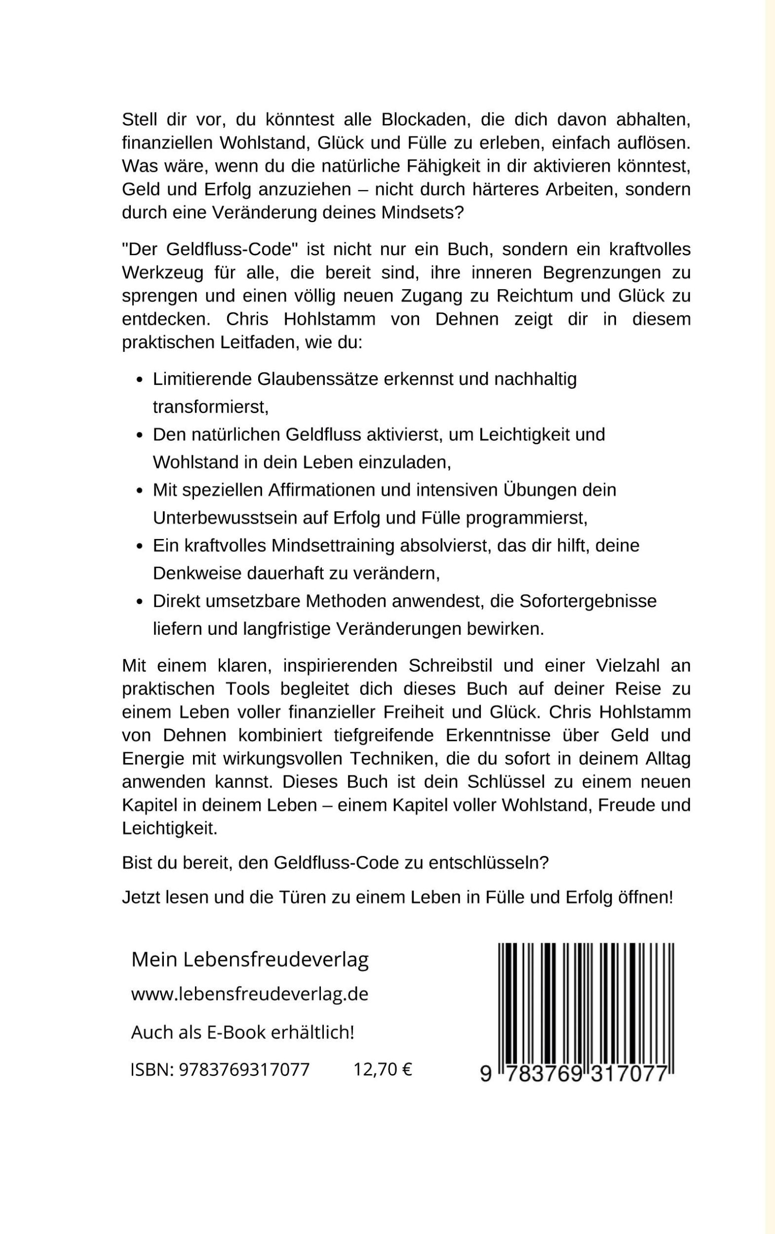 Rückseite: 9783769317077 | Der Geldfluss-Code | Chris Hohlstamm von Dehnen zu Wendhausen | Buch