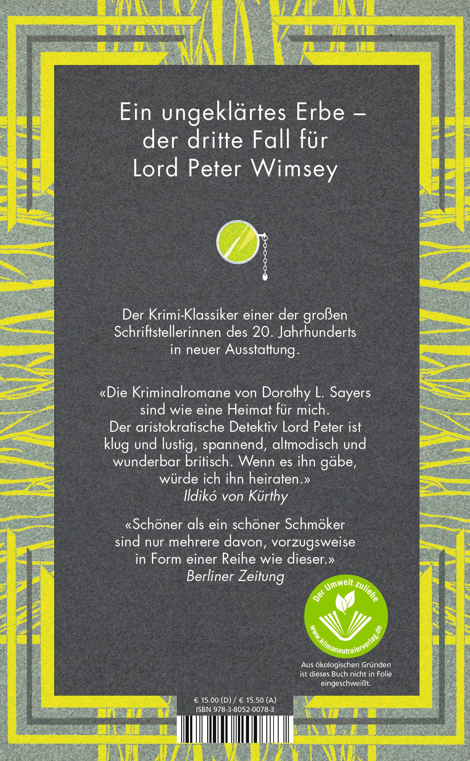 Rückseite: 9783805200783 | Keines natürlichen Todes | Ein Fall für Lord Peter Wimsey | Sayers