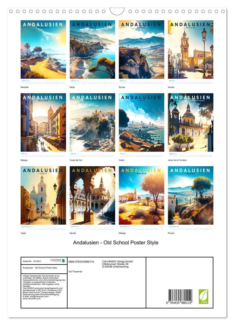 Bild: 9783435880119 | Andalusien - Old School Poster Style (Wandkalender 2025 DIN A3...