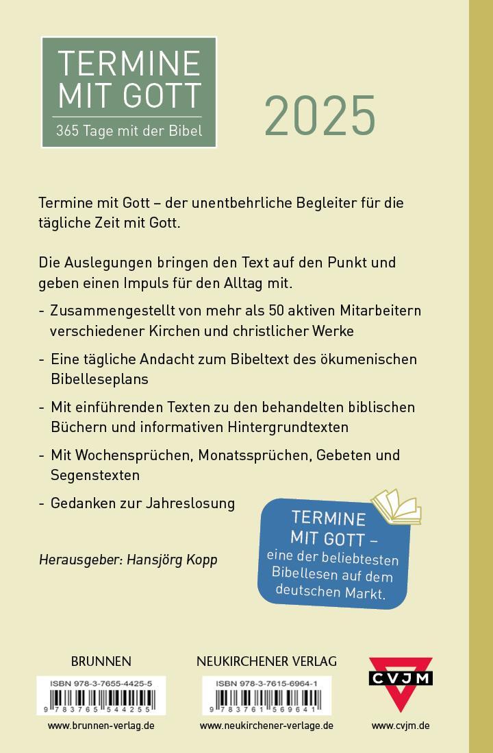 Rückseite: 9783765544255 | Termine mit Gott 2025 | 365 Tage mit der Bibel | Hansjörg Kopp | Buch