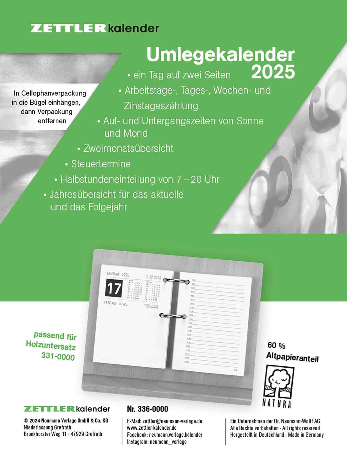 Cover: 4006928026555 | Umlege-Kalender 2025 - 8x10,8 cm - 1 Tag auf 2 Seiten - zum...